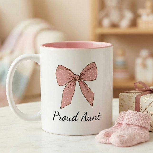 Caneca De Café Em Dois Tons Pregnancy Announcement Gift For Aunt Proud Bow (Criador carregado)