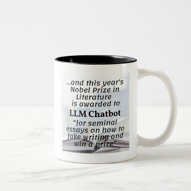 Caneca De Café Em Dois Tons Prêmio Nobel Literatura 2010 do LLM Chatbot (Direita)