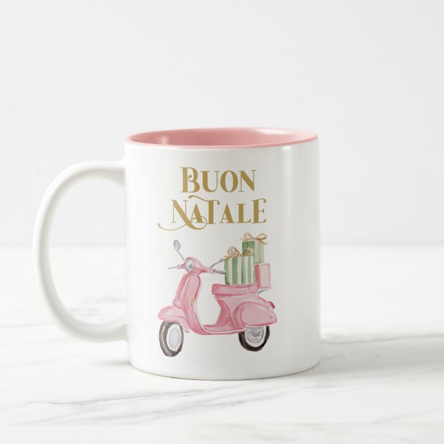 Caneca De Café Em Dois Tons Preppy Pink Christmas Moped Buon Natale Mug (Esquerda)