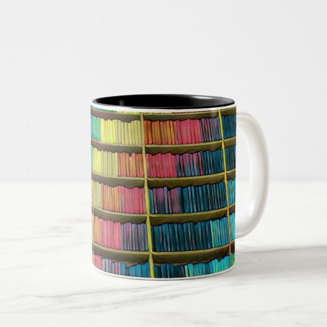 Caneca De Café Em Dois Tons Presente Amantes da Biblioteca (Frente Esquerda)