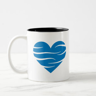 Caneca De Café Em Dois Tons Presente de Amor e Cuidado com Coração Azul e Onda