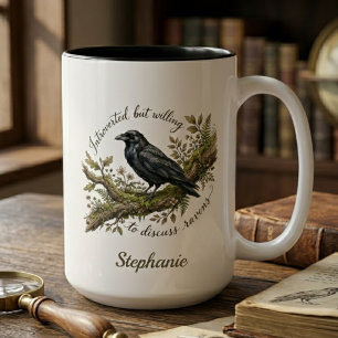 Caneca De Café Em Dois Tons Presente de Arte Botânica Elegante com Corvo para 