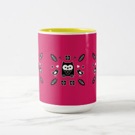 Caneca De Café Em Dois Tons Presente de Arte Folclórica de Coruja Escandinava