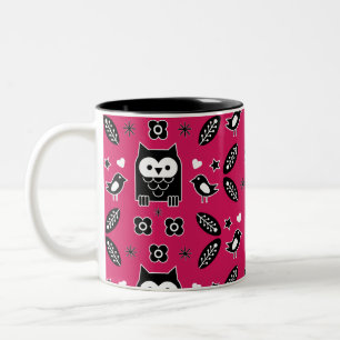 Caneca De Café Em Dois Tons Presente de Arte Folclórica de Coruja Escandinava
