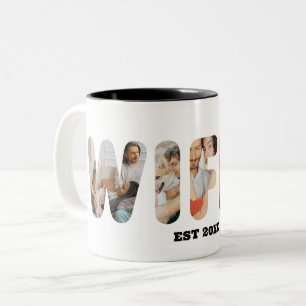Caneca De Café Em Dois Tons Presente de casamento de colagem de fotos com pala