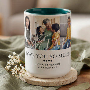 Caneca De Café Em Dois Tons Presente de Colagem de 5 Fotos Personalizado 'Amo