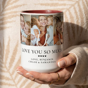 Caneca De Café Em Dois Tons Presente de Colagem de 5 Fotos Personalizado 'Amo