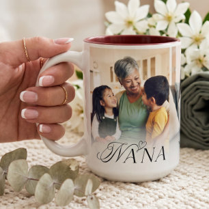Caneca De Café Em Dois Tons Presente de Colagem de Fotos do Coração da Nana qu