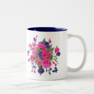 Caneca De Café Em Dois Tons Presente de Dia de as mães das borboletas e flores
