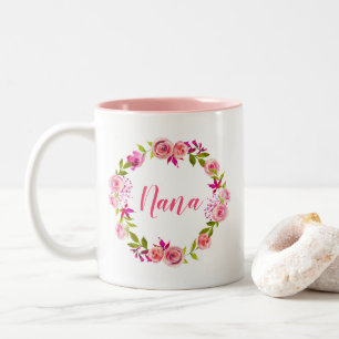 Caneca De Café Em Dois Tons Presente de Dia de as mães Floral Rosa para Nana