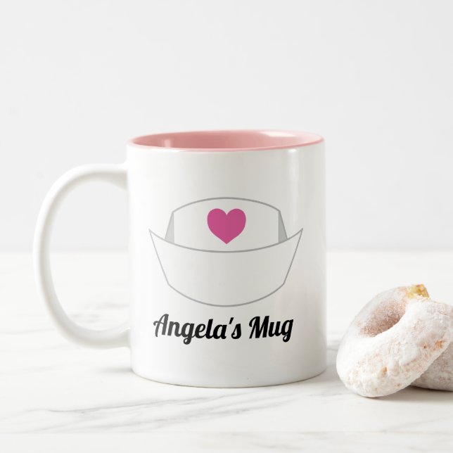 Caneca De Café Em Dois Tons Presente de Enfermeiro Personalizado (Com Donut)
