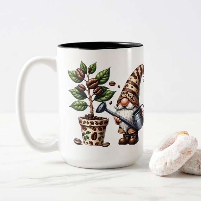 Caneca De Café Em Dois Tons Presente de Gnome de Café Personalizado Regando Pl (Com Donut)