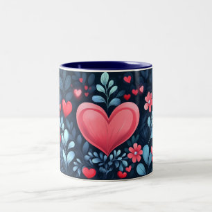 Caneca De Café Em Dois Tons Presente de Ilustração de Coração Romântico para o