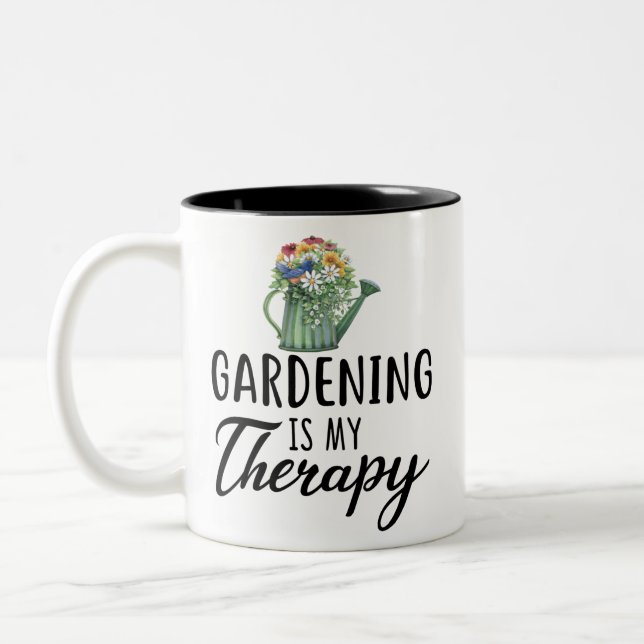 Caneca De Café Em Dois Tons Presente De Jardinagem, Gardening É Minha Terapia, (Esquerda)
