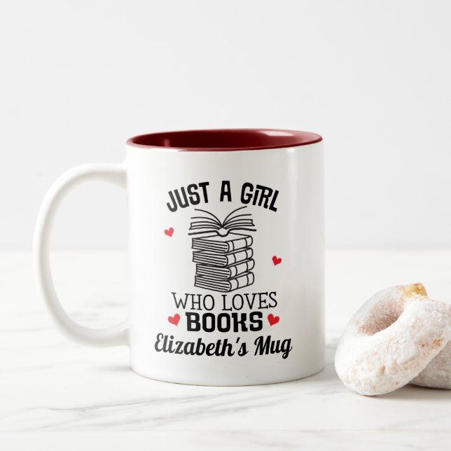 Caneca De Café Em Dois Tons Presente de Leitura do Bookworm do Livro (Com Donut)
