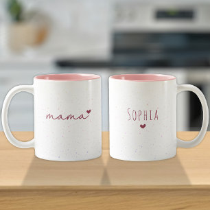 Caneca De Café Em Dois Tons Presente de Mamãe dos Filhos   Nome Amor Coração R