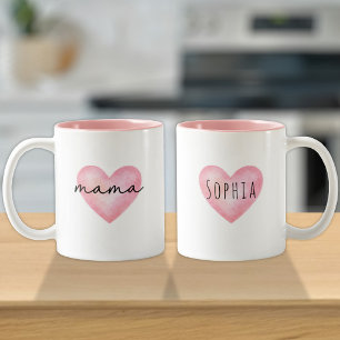 Caneca De Café Em Dois Tons Presente de Mamãe dos Filhos   Nome do Amor Coraçã