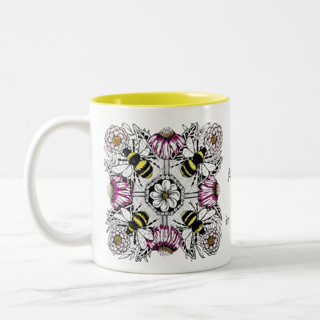 Caneca De Café Em Dois Tons Presente de Mindfulness Personalizado com Abelha D (Esquerda)