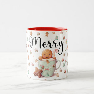 Caneca De Café Em Dois Tons Presente de Natal de Gingercake Man & Candy Cane