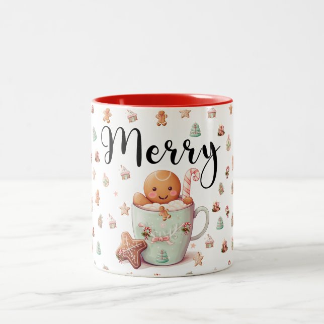 Caneca De Café Em Dois Tons Presente de Natal de Gingercake Man & Candy Cane (Centro)