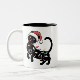 Caneca De Café Em Dois Tons Presente de Natal para Mãe Amante de Gato Preto Fo