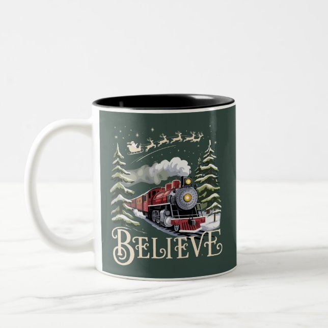 Caneca De Café Em Dois Tons Presente de Natal Polar Express Acredite Natal Inv (Esquerda)