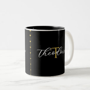 Caneca De Café Em Dois Tons Presente de Nomes de Casal Monograma Ouro Preto