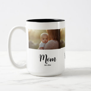 Caneca De Café Em Dois Tons Presente de Nova Mãe Ano Est. 3 Foto Mãe Preto Bra