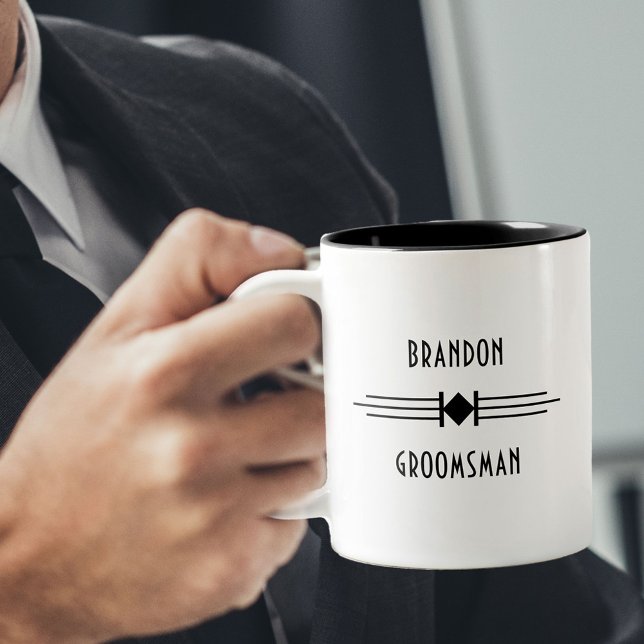 Caneca De Café Em Dois Tons Presente de Padrinho de casamento Simples no Deco  (Vintage Art Decor Groomsman Mug in black and white)