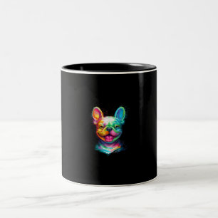 Caneca De Café Em Dois Tons presente de rosto sorridente de buldogue francês 