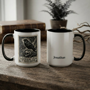 Caneca De Café Em Dois Tons Presente do Amante do Corvo Gótico Humor de Introv
