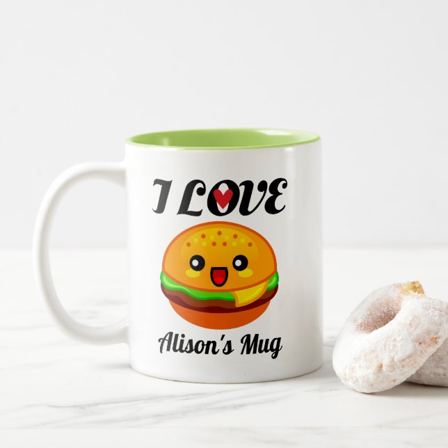 Caneca De Café Em Dois Tons Presente do Hambúrguer Burger Lover Personalizado (Com Donut)