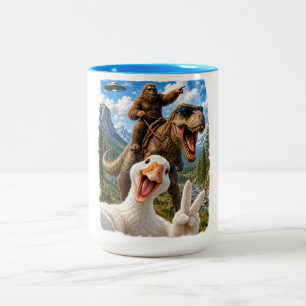 Caneca De Café Em Dois Tons Presente engraçado de ganso selfie Bigfoot T Rex O