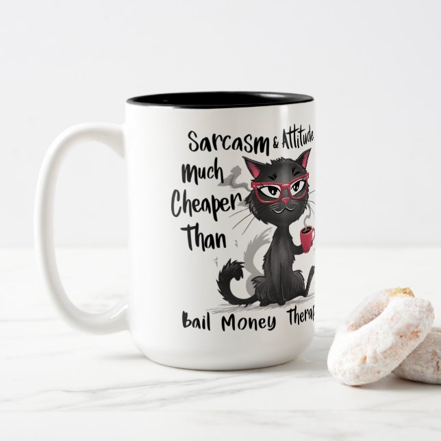 Caneca De Café Em Dois Tons Presente engraçado para amante de gatos com sarcas (Com Donut)