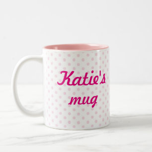 Caneca De Café Em Dois Tons Presente feminino das bolinhas cor-de-rosa brancas