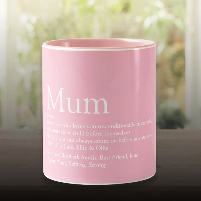 Caneca De Café Em Dois Tons Presente Mãe Definição Citação Rosa Divertido (Mum Mom Definition Quote Fun Pink Two-Tone Coffee Mug)