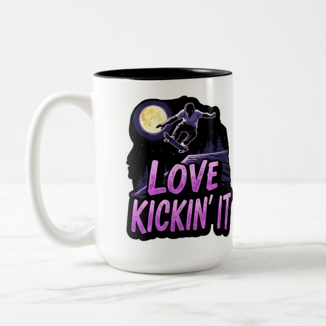 Caneca De Café Em Dois Tons Presente na Lua de Skate legal (Esquerda)