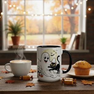 Caneca De Café Em Dois Tons Presente no Dia de as Bruxas engraçado Ghost Kitte