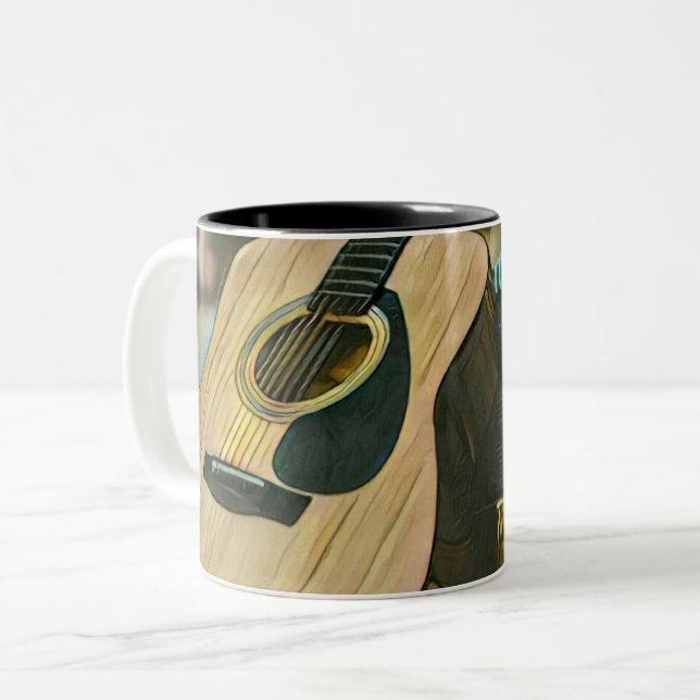 Caneca De Café Em Dois Tons presente para amantes de violão músico (Frente Esquerda)