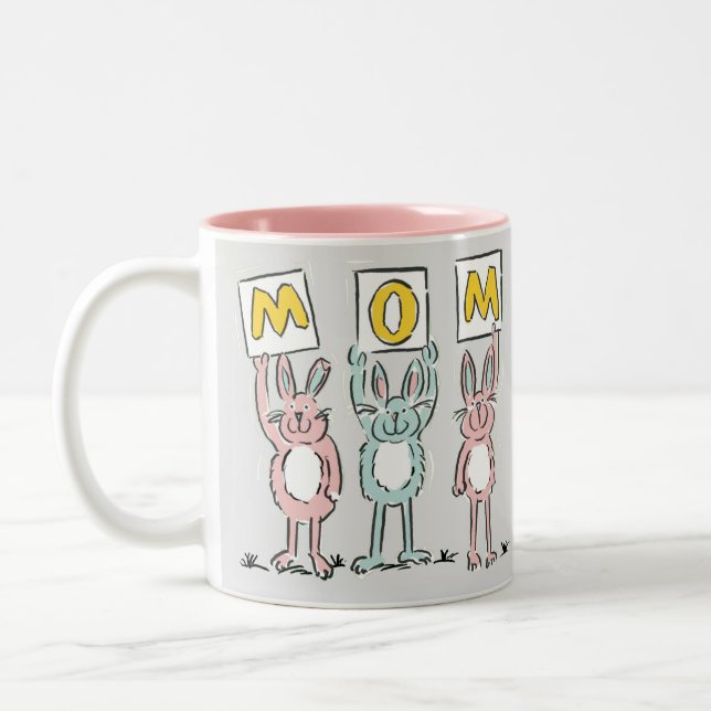Caneca De Café Em Dois Tons Presente para Design de Coelhos Divertidos da Mãe (Esquerda)