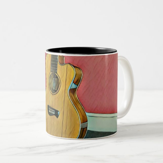 Caneca De Café Em Dois Tons Presente para guitarrista músico (Frente Esquerda)