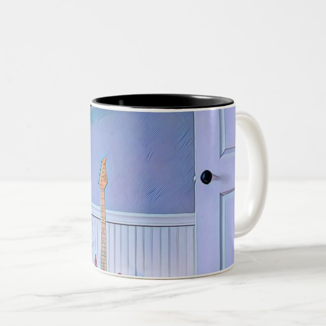 Caneca De Café Em Dois Tons Presente para marido guitarrista (Frente Esquerda)