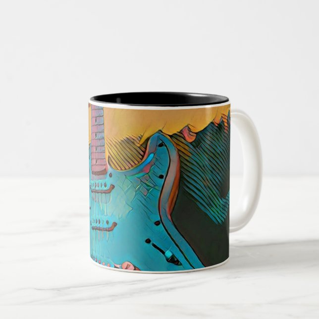 Caneca De Café Em Dois Tons Presente para marido guitarrista (Frente Esquerda)