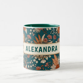 Caneca De Café Em Dois Tons Presente Personalizado Boho Floral Elegante Terros