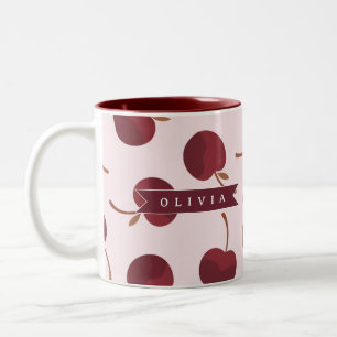 Caneca De Café Em Dois Tons Presente Personalizado com Nome e Padrão de Cereja