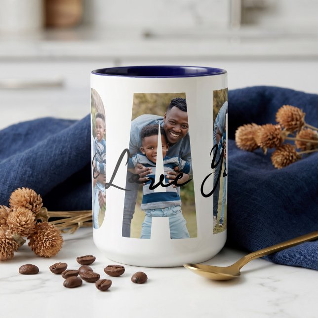 Caneca De Café Em Dois Tons Presente Personalizado do Dia dos Pais com Foto -  (Custom We Love You Dad Photo Father’s Day Gift Two-Tone Coffee Mug)