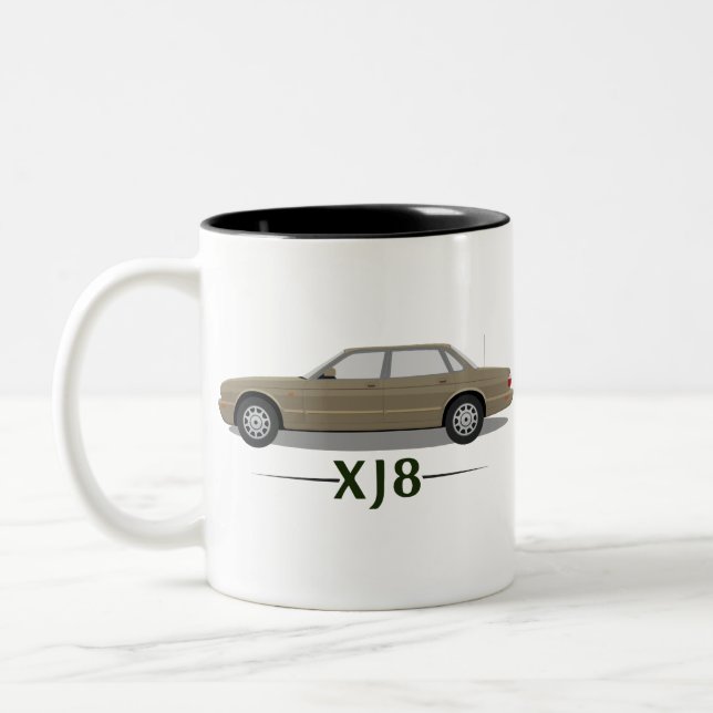 Caneca De Café Em Dois Tons Presente Simples Jaguar XJ8 - Dourado (Esquerda)