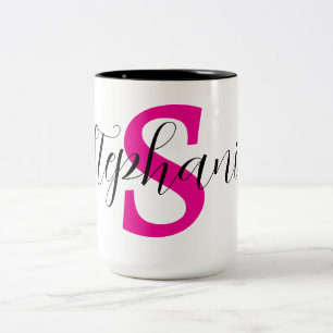 Caneca De Café Em Dois Tons Presentes com Monograma de Nome Rosa Personalizado