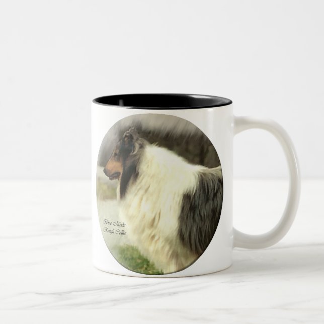 Caneca De Café Em Dois Tons Presentes de Collie Rough Rough Blue (Direita)