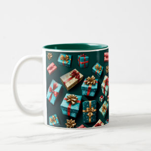 Caneca De Café Em Dois Tons Presentes de Férias Estilosos Wrap Dourado Azul Ve